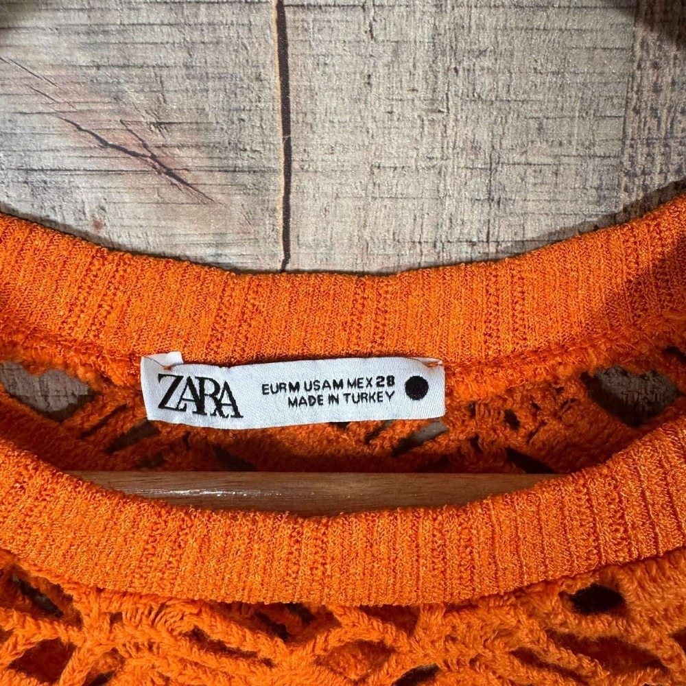 Zara Orange Open Knit Crochet Crop Top Sleeveless Sweater Vest Womens Medium - Picture 7 of 7